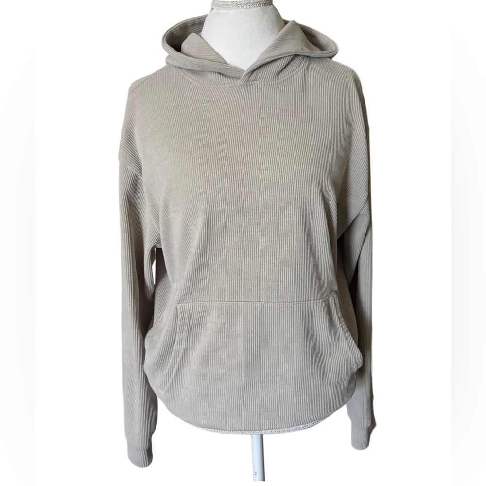 Negative Space Beige Ribbed Hoodie Size Small Unisex